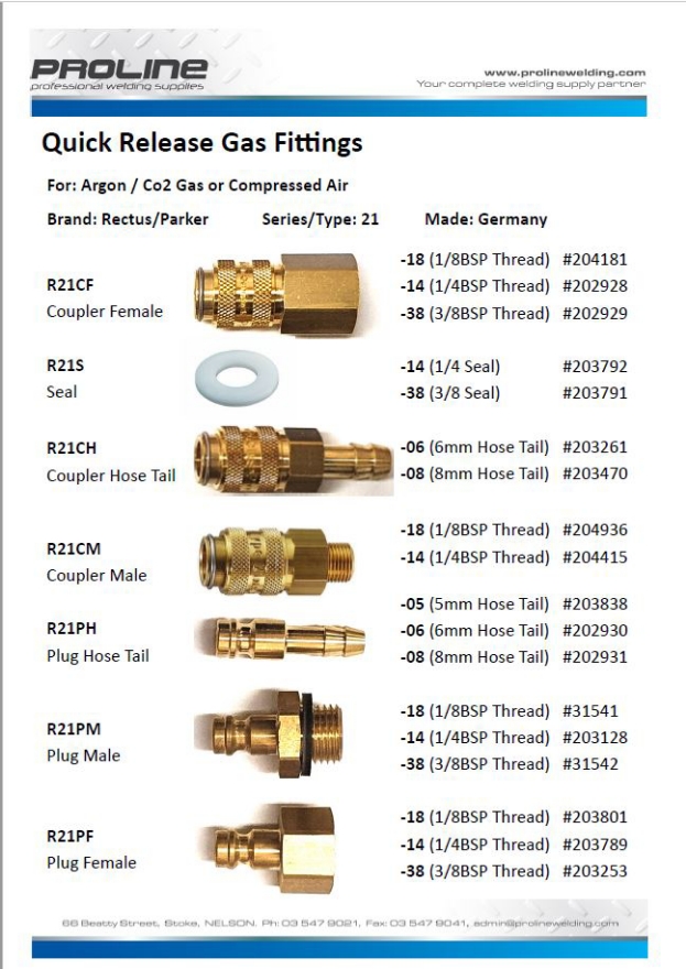 Rectus R21 Quick Release Gas Fittings